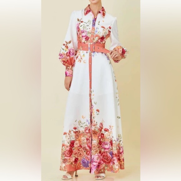 MaiNSTriP Floral Long Sleeve Maxi Dress with Belt Size Large. E88 - Picture 1 of 17